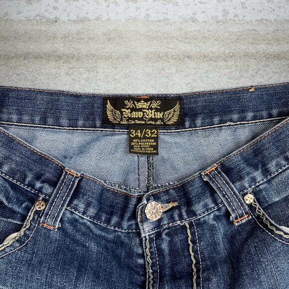 Vintage Y2K Skater Jeans 34x32 Baggy Wide Leg Blue Dark Wash Denim Embroidered - Picture 4 of 9